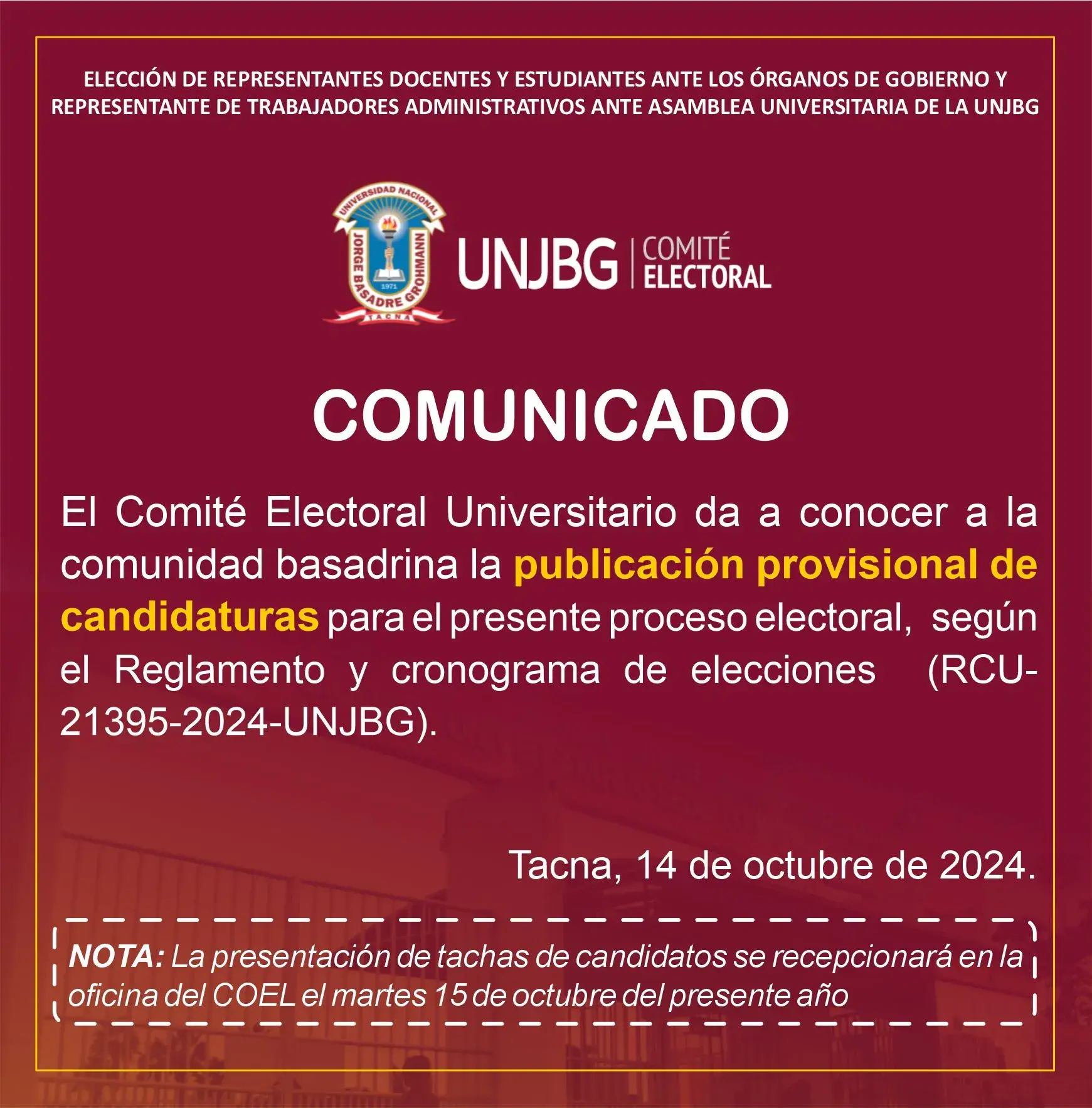 COMUNICADO - PUBLICACIÓN PROVISIONAL DE CANDIDATURAS